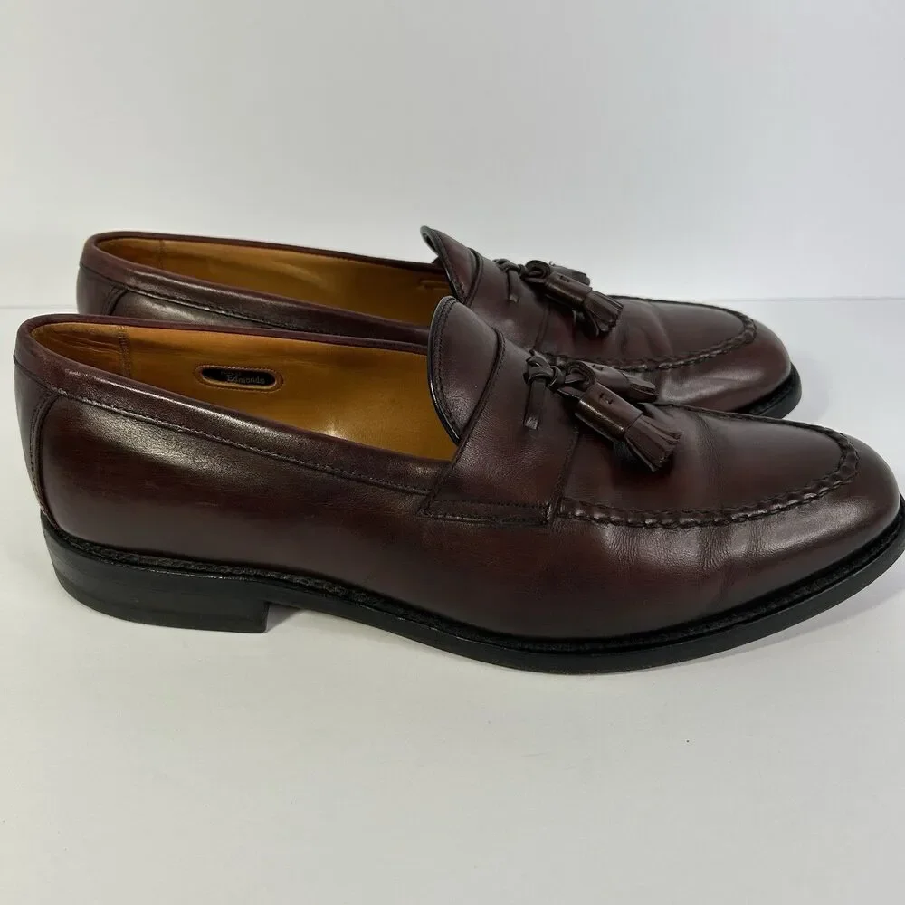 ALLEN EDMONDS Men Loafers Grayson 10.5 D Burgundy Slip-On Dress Shoes Tassel